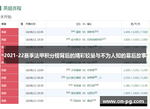 2021-22赛季法甲积分榜背后的精彩较量与不为人知的幕后故事