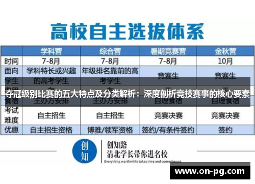 夺冠级别比赛的五大特点及分类解析：深度剖析竞技赛事的核心要素